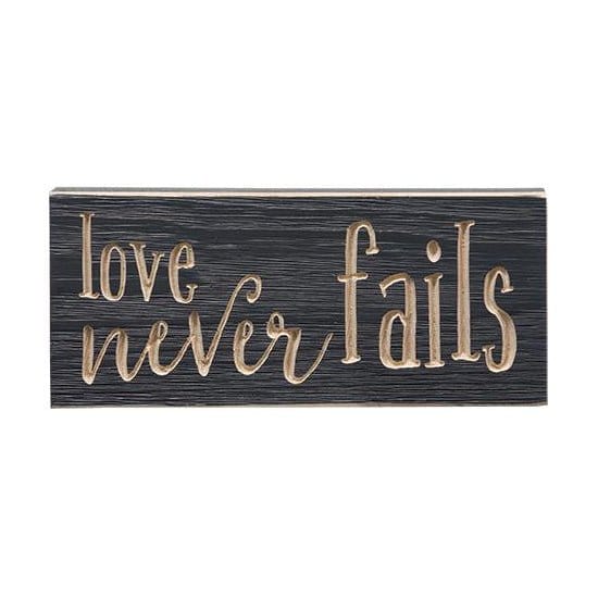 Love Never Fails Sign - Engraved Wood 8&quot; Long-Craft Wholesalers-The Village Merchant