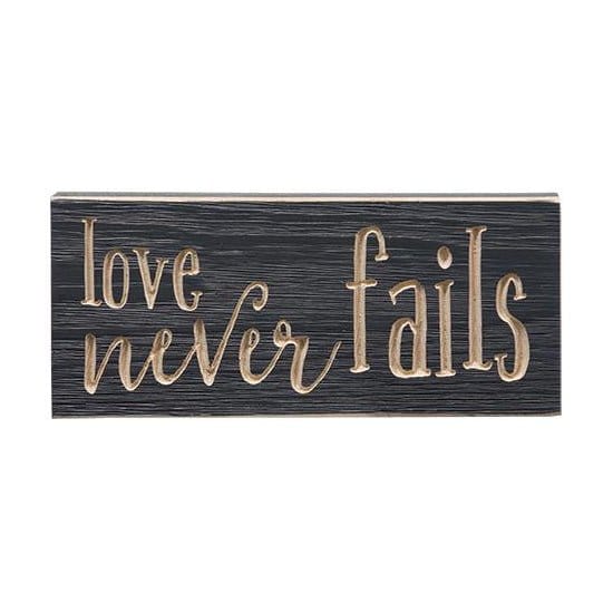Love Never Fails Sign - Engraved Wood 8" Long-Craft Wholesalers-The Village Merchant