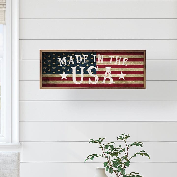 Made In The USA Flag Printed and Framed Wall Sign