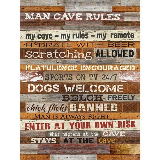 Penny Lane Publishing Man Cave Rules By Marla Rae Art Print - 12 X 16