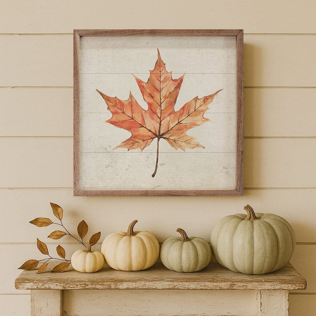 Kendrick Home Walnut Frames Maple Leaf Printed and Framed Wall Sign