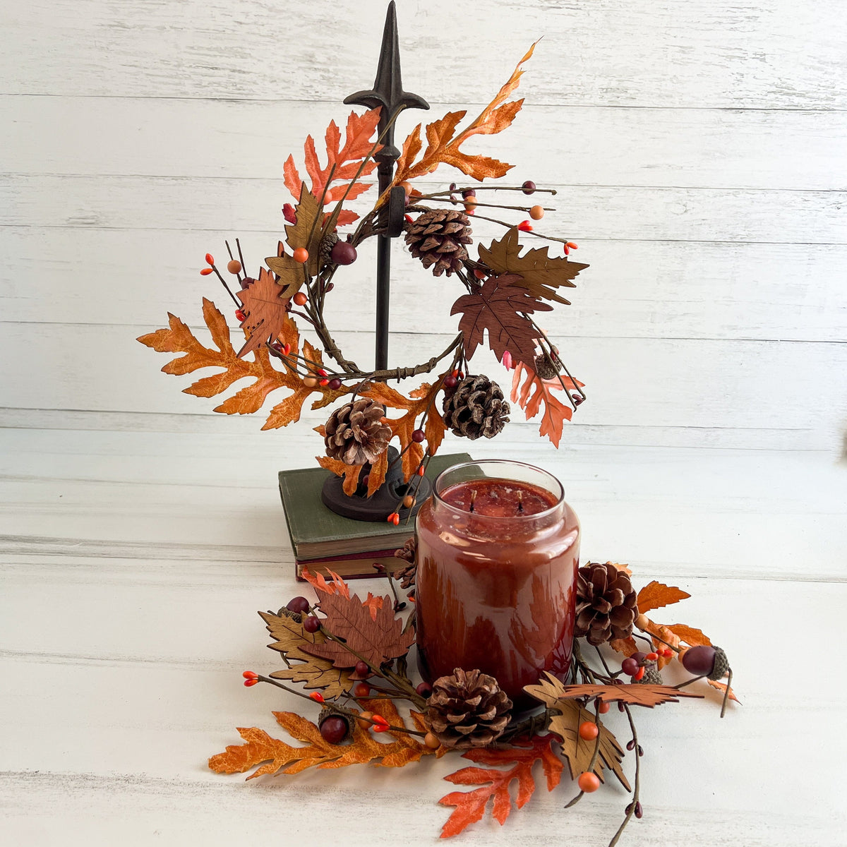 Maple &amp; Oak Leaves Candle Ring / Wreath 4.5&quot; Inner Diameter