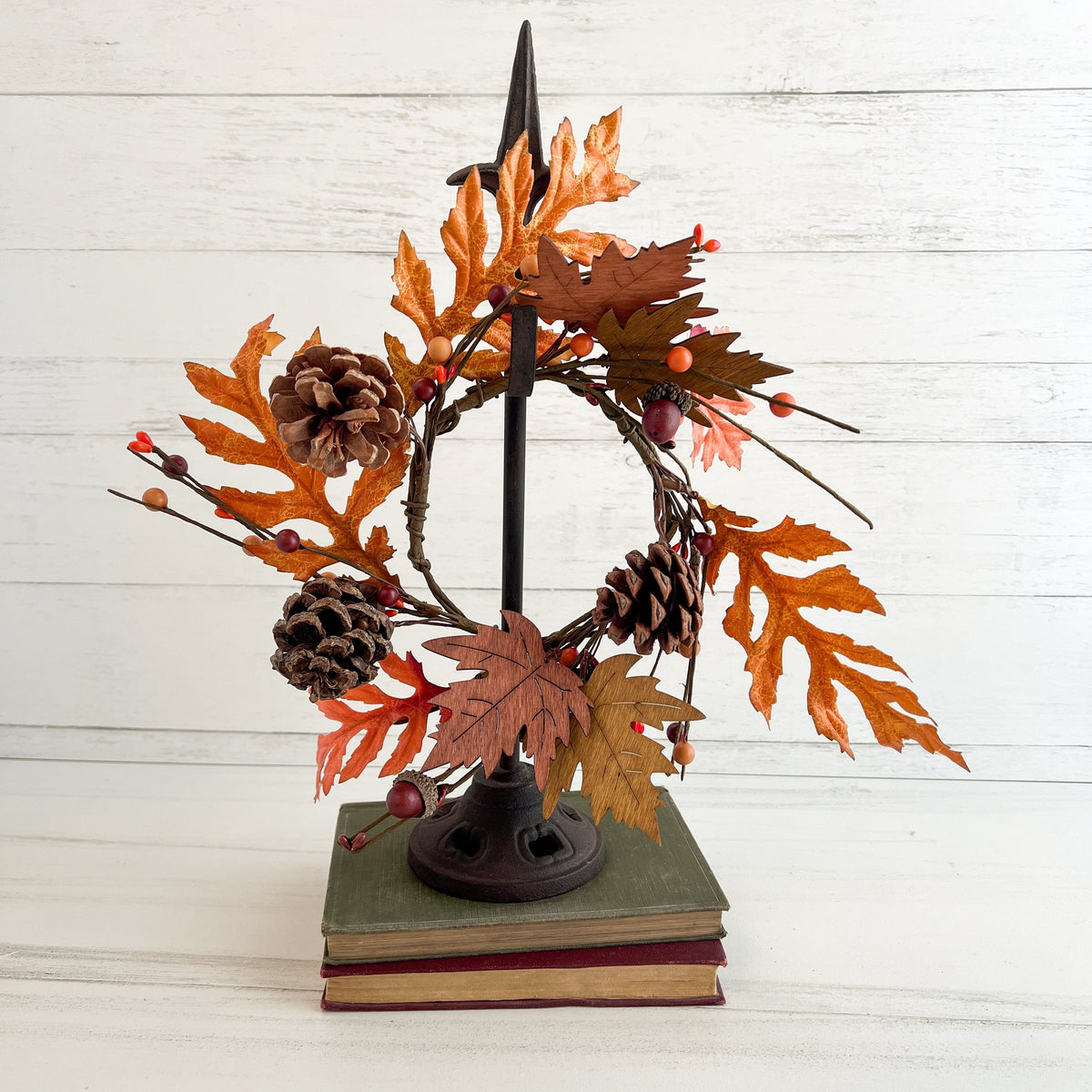 Maple &amp; Oak Leaves Candle Ring / Wreath 4.5&quot; Inner Diameter