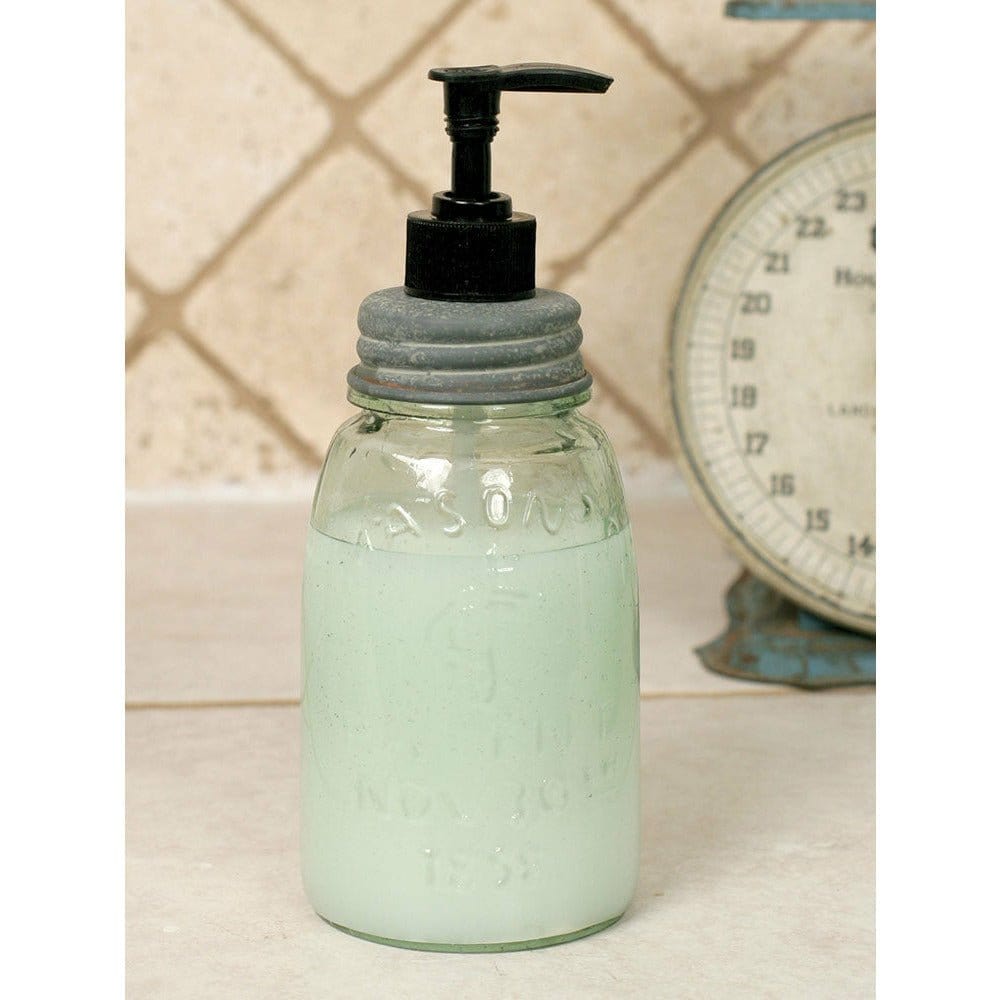 Mason Jar Midget Pint w/ Barn Roof Lid &amp; Black Pump Glass Soap / Lotion Dispenser-CTW Home-The Village Merchant