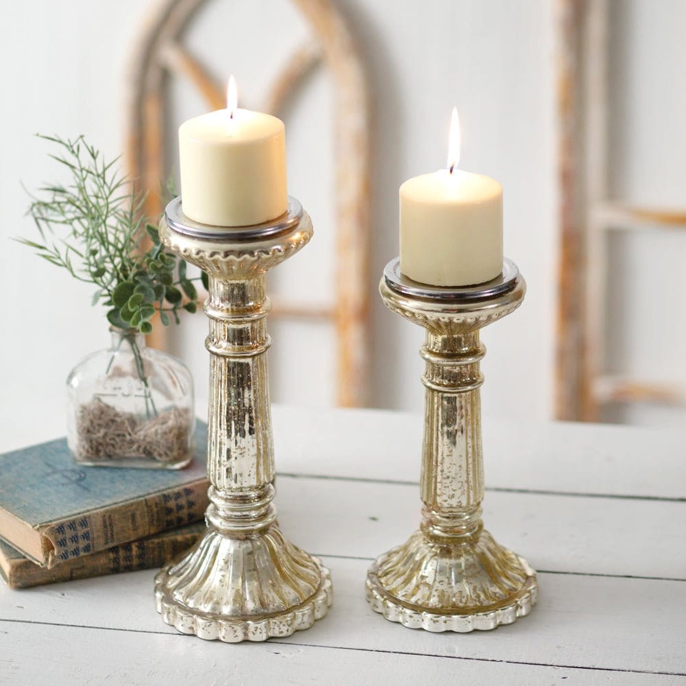 Mercury Glass Candle Holder For Pillar Candles Set of 2 - Assorted Sizes-CTW Home-The Village Merchant