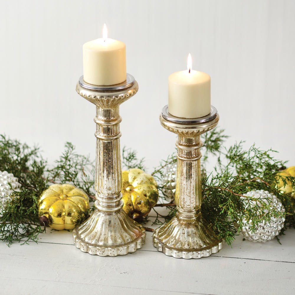 Mercury Glass Candle Holder For Pillar Candles Set of 2 - Assorted Sizes-CTW Home-The Village Merchant