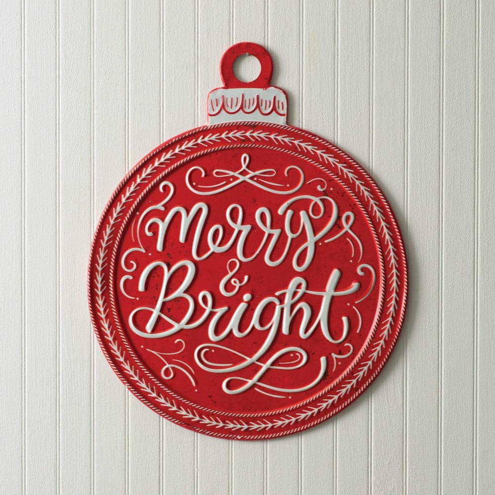 Merry & Bright Christmas Ornament Embossed Metal Sign-CTW Home-The Village Merchant
