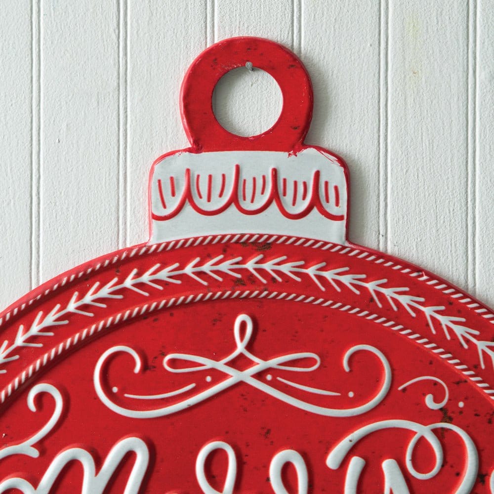 Merry &amp; Bright Christmas Ornament Embossed Metal Sign-CTW Home-The Village Merchant