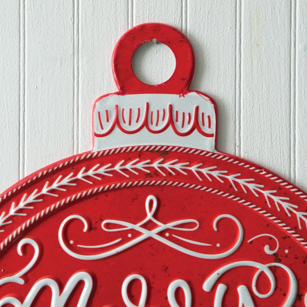 Merry & Bright Christmas Ornament Embossed Metal Sign-CTW Home-The Village Merchant