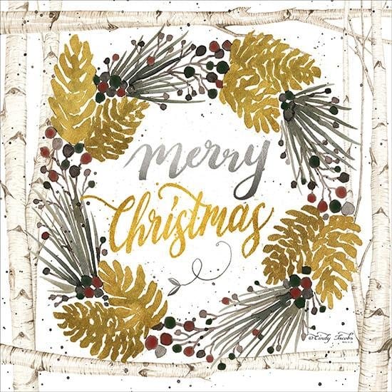 Penny Lane Publishing Merry Christmas Birch Wreath With Berries By Cindy Jacobs Art Print - 12 X 12