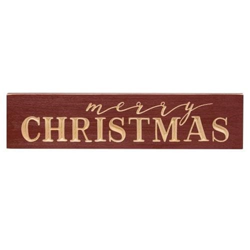 Merry Christmas Script Sign - Engraved Wood 24&quot; Long