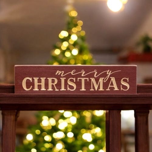 Merry Christmas Script Sign - Engraved Wood 24&quot; Long