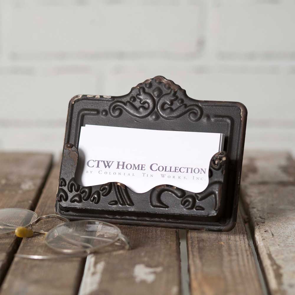 Metal Black Embossed Distressed Business Card Holder-CTW Home-The Village Merchant