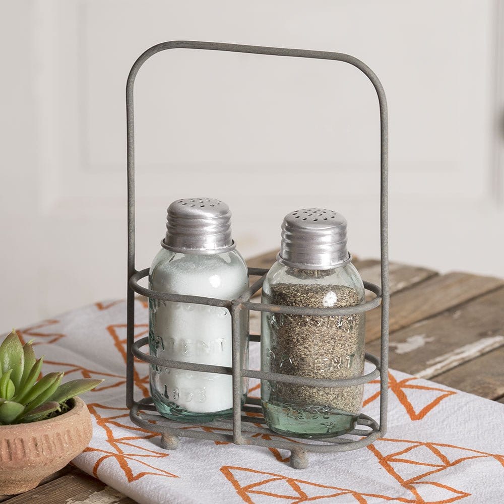 Metal Carrier Salt & Pepper Shakers With Caddy-CTW Home-The Village Merchant