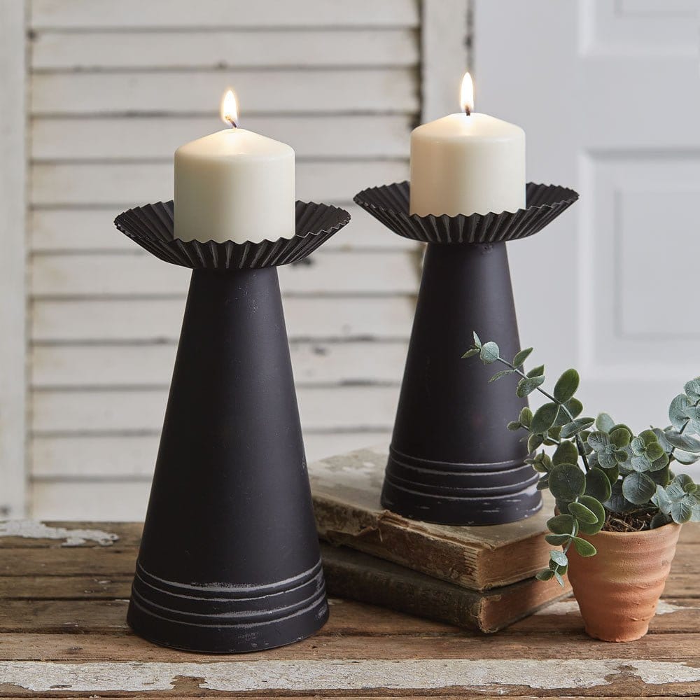 Metal Corrugated Candle Holder For Pillar Candles Set of 2 - Assorted Sizes-CTW Home-The Village Merchant
