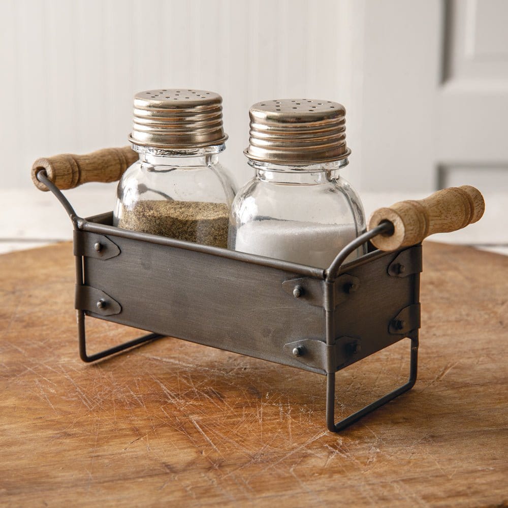 Metal Crate Salt & Pepper Caddy With Handles-CTW Home-The Village Merchant
