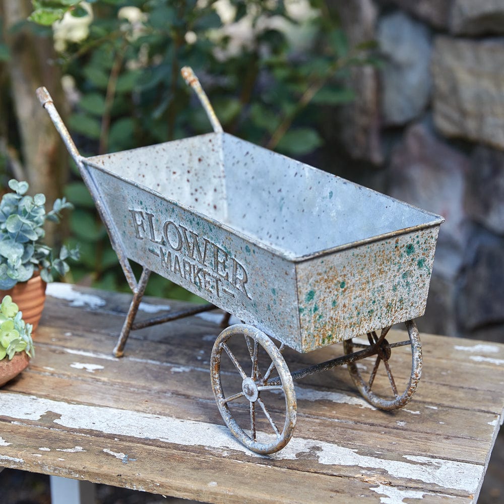 Metal Farmhouse Denim Tabletop Wheelbarrow Planter