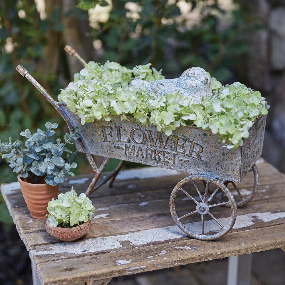 Metal Farmhouse Denim Tabletop Wheelbarrow Planter