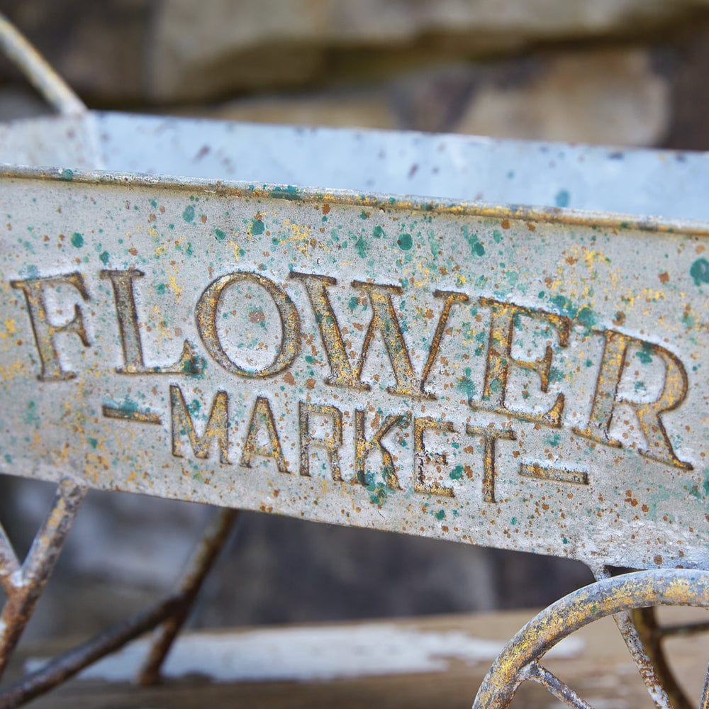 Metal Farmhouse Denim Tabletop Wheelbarrow Planter