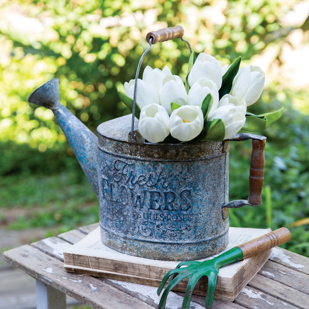 Metal Farmhouse Denim Watering Can With Handle