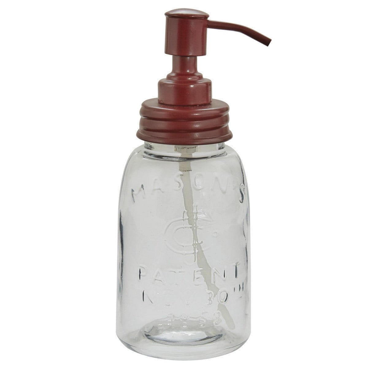 Metal &amp; Glass Mason Jar w/ Red Lid Soap / Lotion Dispenser-Park Designs-The Village Merchant
