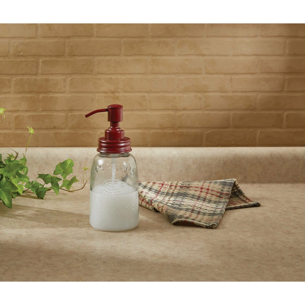 Metal & Glass Mason Jar w/ Red Lid Soap / Lotion Dispenser-Park Designs-The Village Merchant