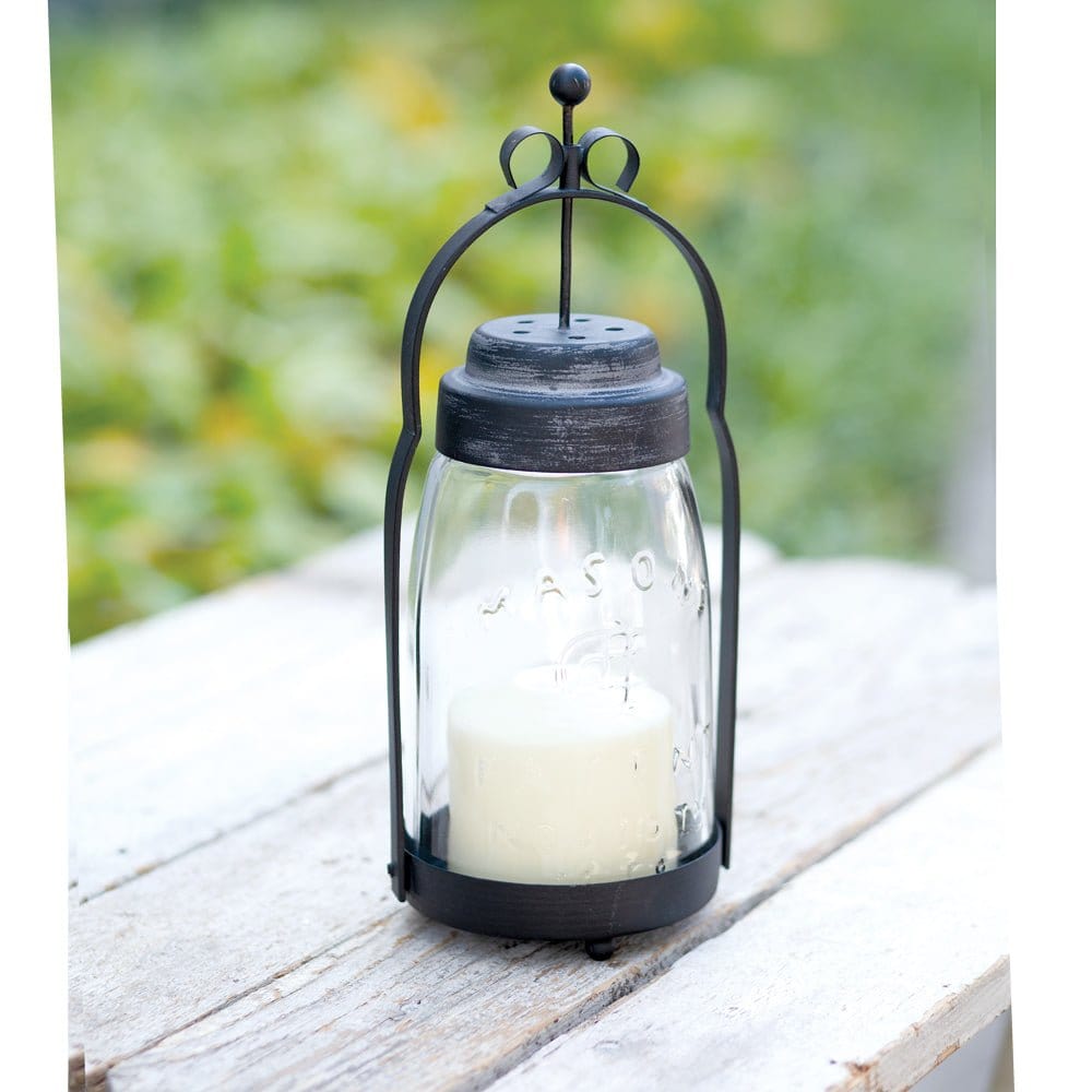 Metal &amp; Glass Quart Mason Jar Butler Lantern For Pillar Candles-CTW Home-The Village Merchant