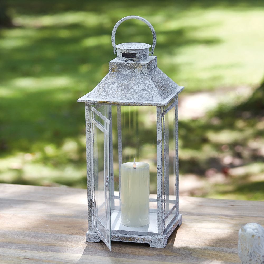 Metal &amp; Glass Rustic Cottage Lantern For Pillar Candles
