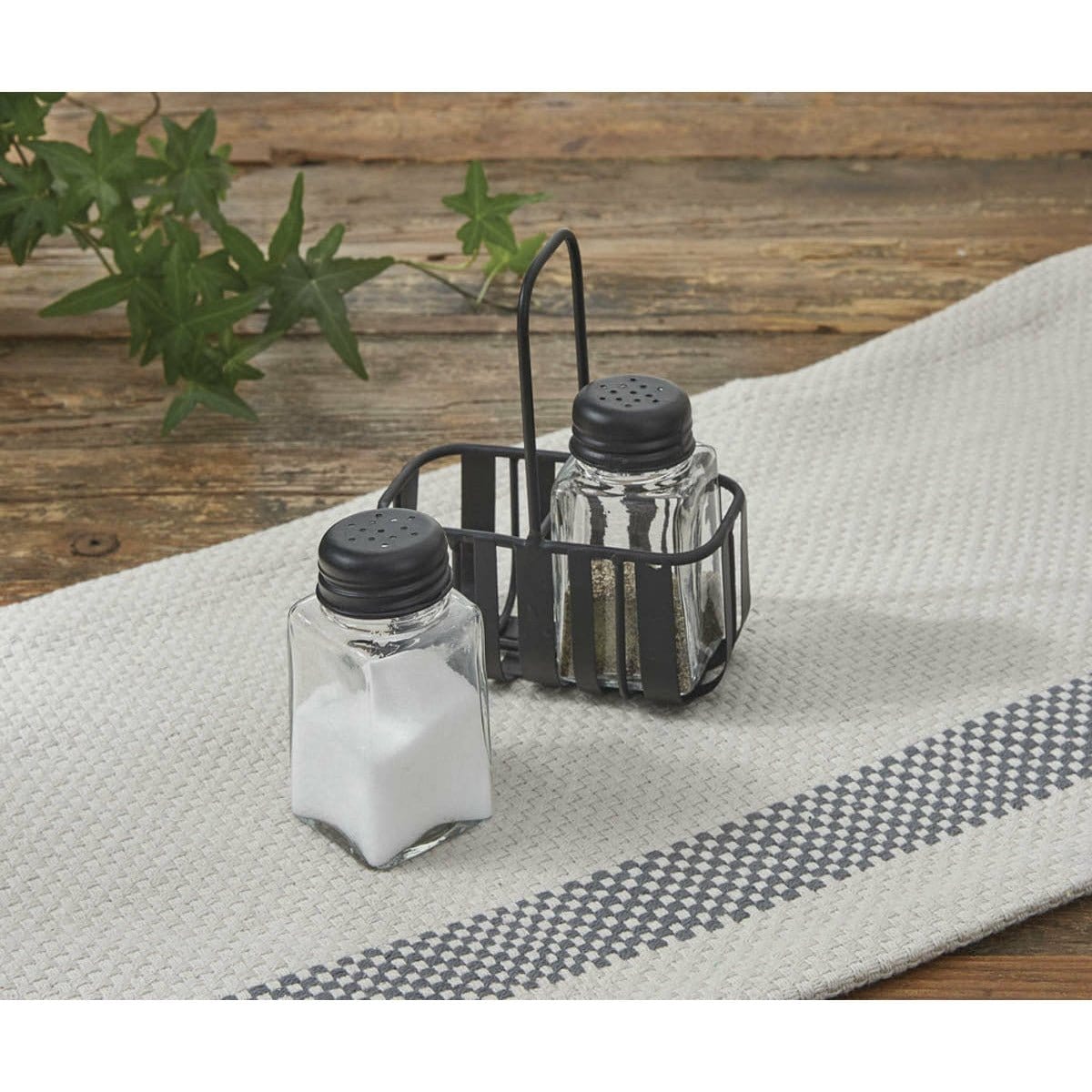 Metal &amp; Glass Spencer Salt &amp; Pepper Shakers With Caddy-Park Designs-The Village Merchant