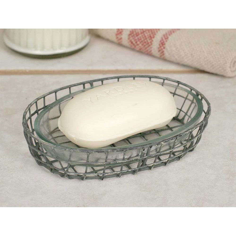Metal &amp; Glass Wire Oval Soap Dish-CTW Home-The Village Merchant