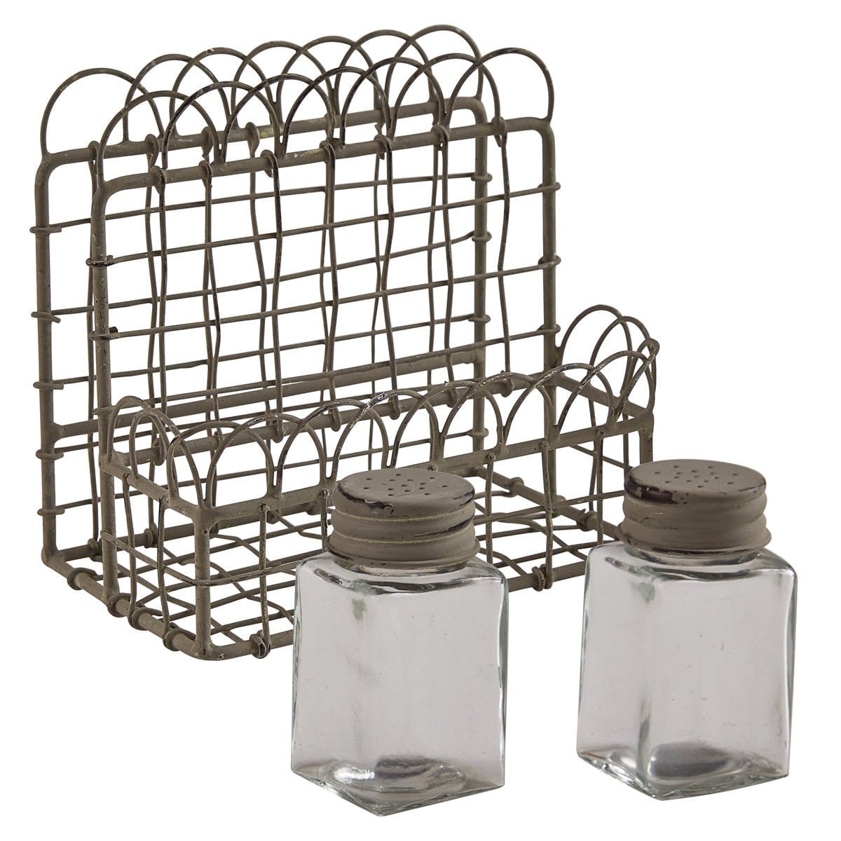Metal &amp; Glass Zinc Wire Caddy Napkin Holder W/ Salt &amp; Pepper Shakers-Park Designs-The Village Merchant