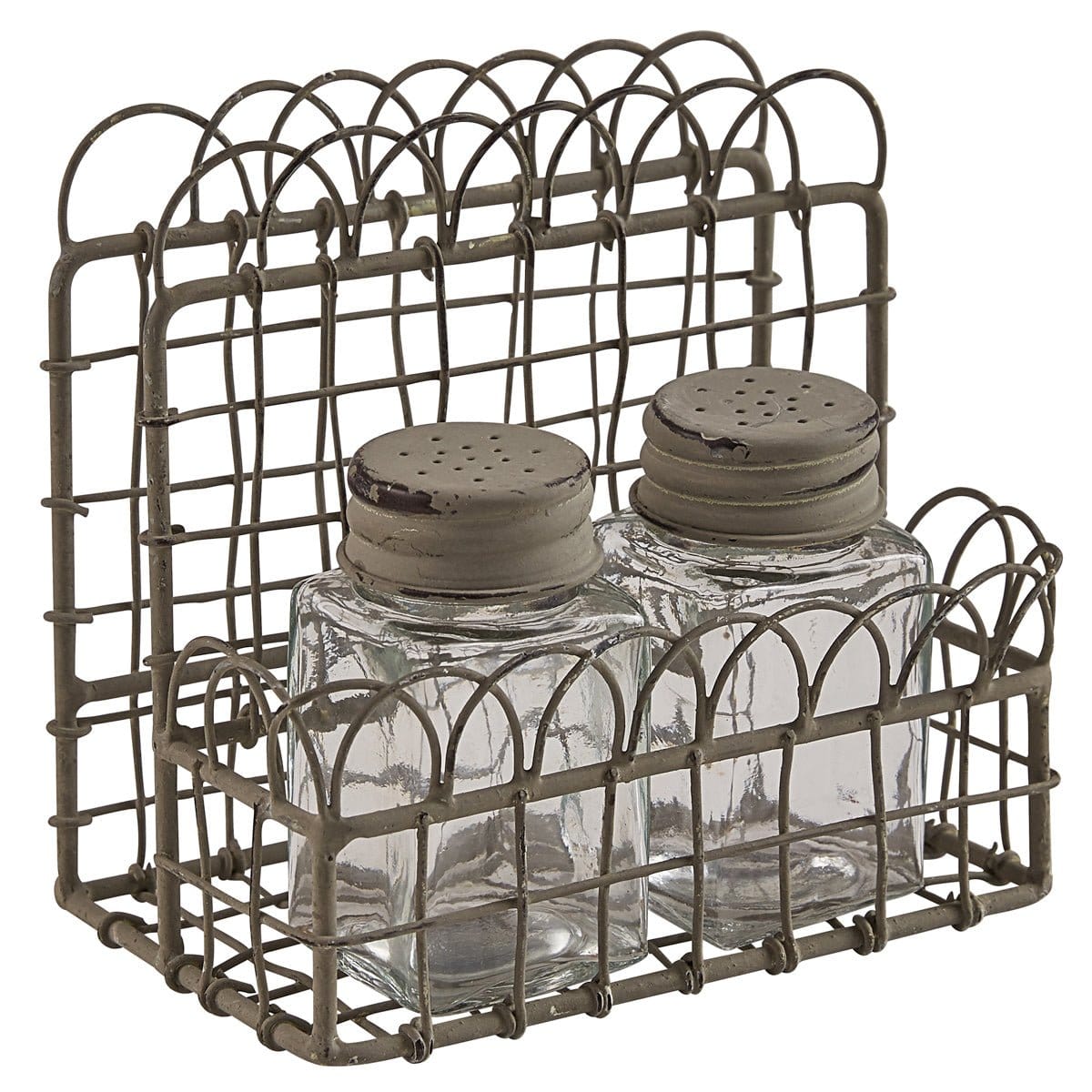 Metal &amp; Glass Zinc Wire Caddy Napkin Holder W/ Salt &amp; Pepper Shakers-Park Designs-The Village Merchant