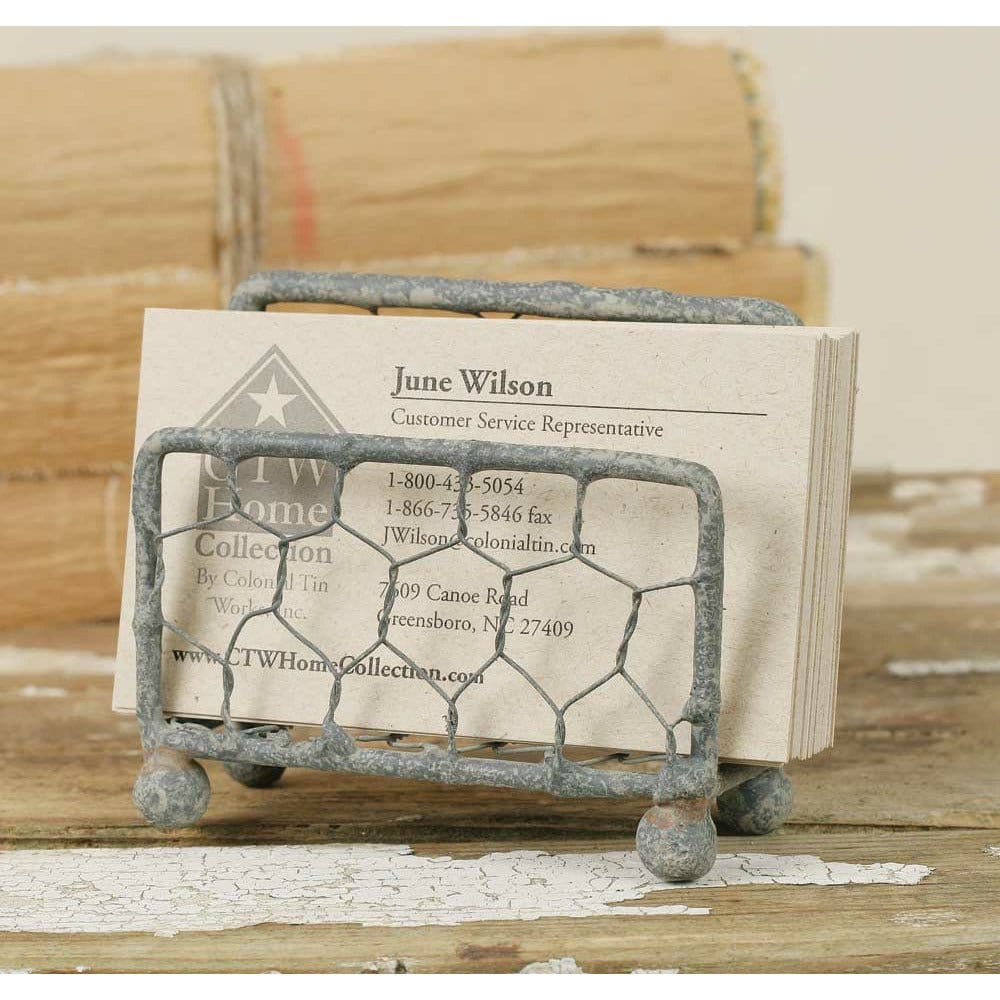 Metal Gray Chicken Wire Business Card Holder Pocket-CTW Home-The Village Merchant