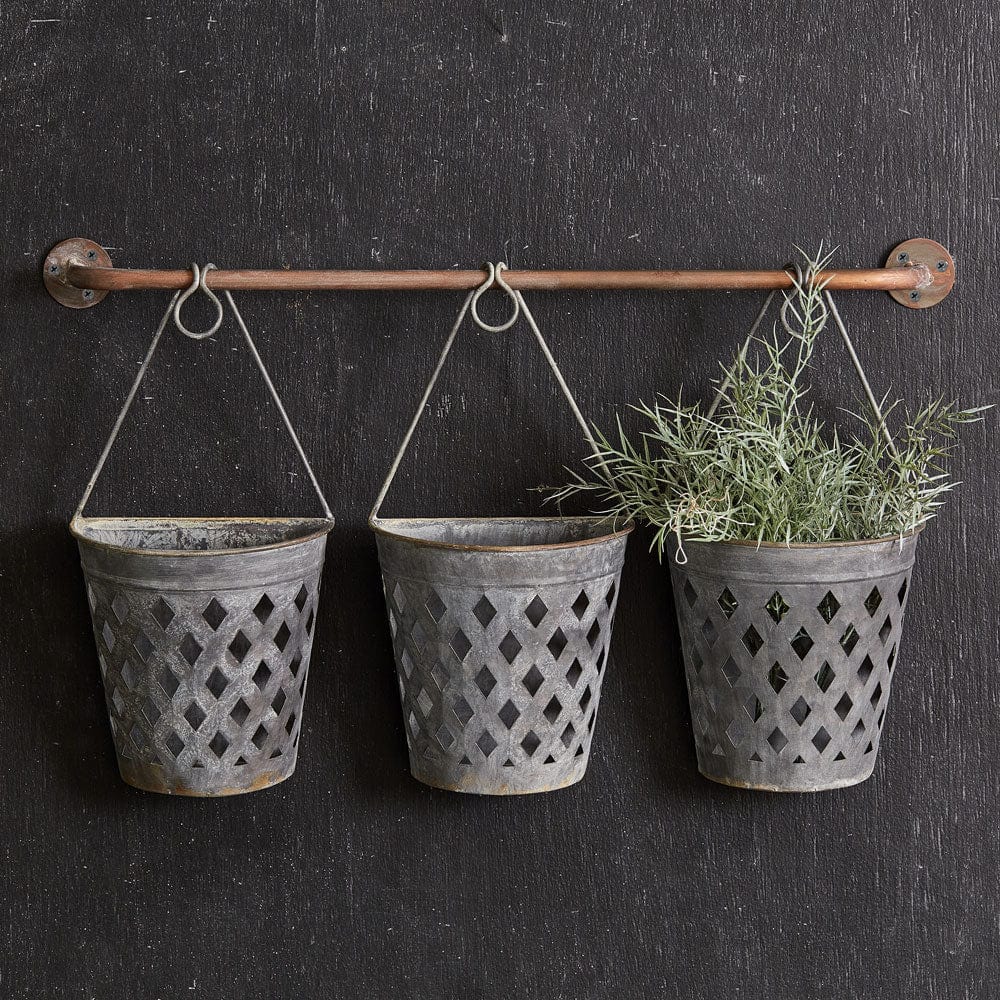 Metal Half Round Open Diamond Weave Wall Buckets Planter-CTW Home-The Village Merchant