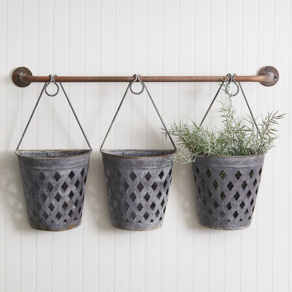 hanging planter buckets Half Round Open Weave Metal Wall Buckets