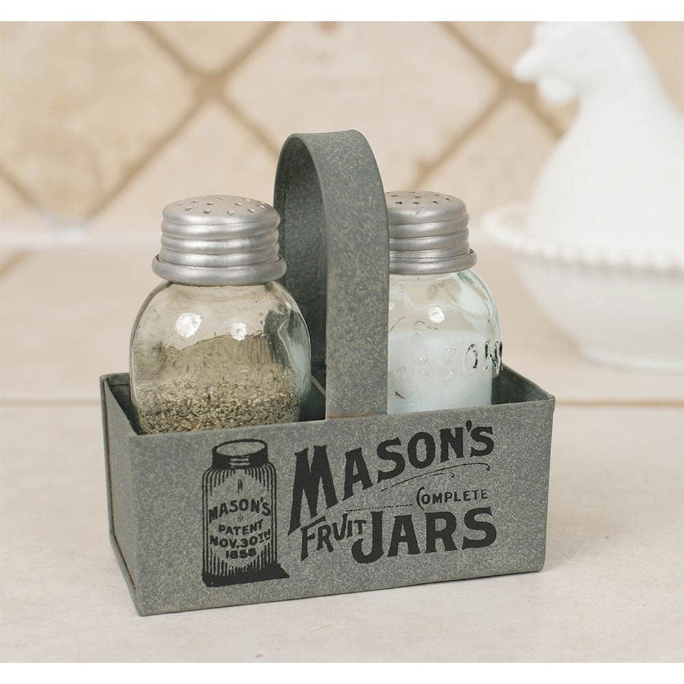 Metal Mini Mason Jar Box Salt & Pepper Shakers With Caddy-CTW Home-The Village Merchant