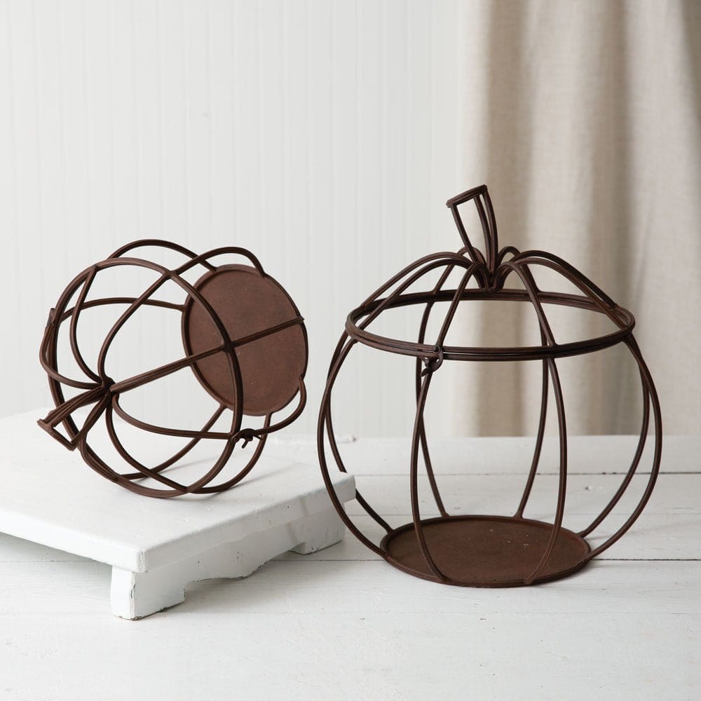 Metal Pumpkin Lantern Candle Holders Set of 2 Assorted Sizes-CTW Home-The Village Merchant