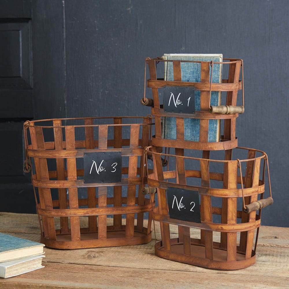 Metal Rustic Numbered Basket Set of 3 Assorted Sizes-CTW Home-The Village Merchant