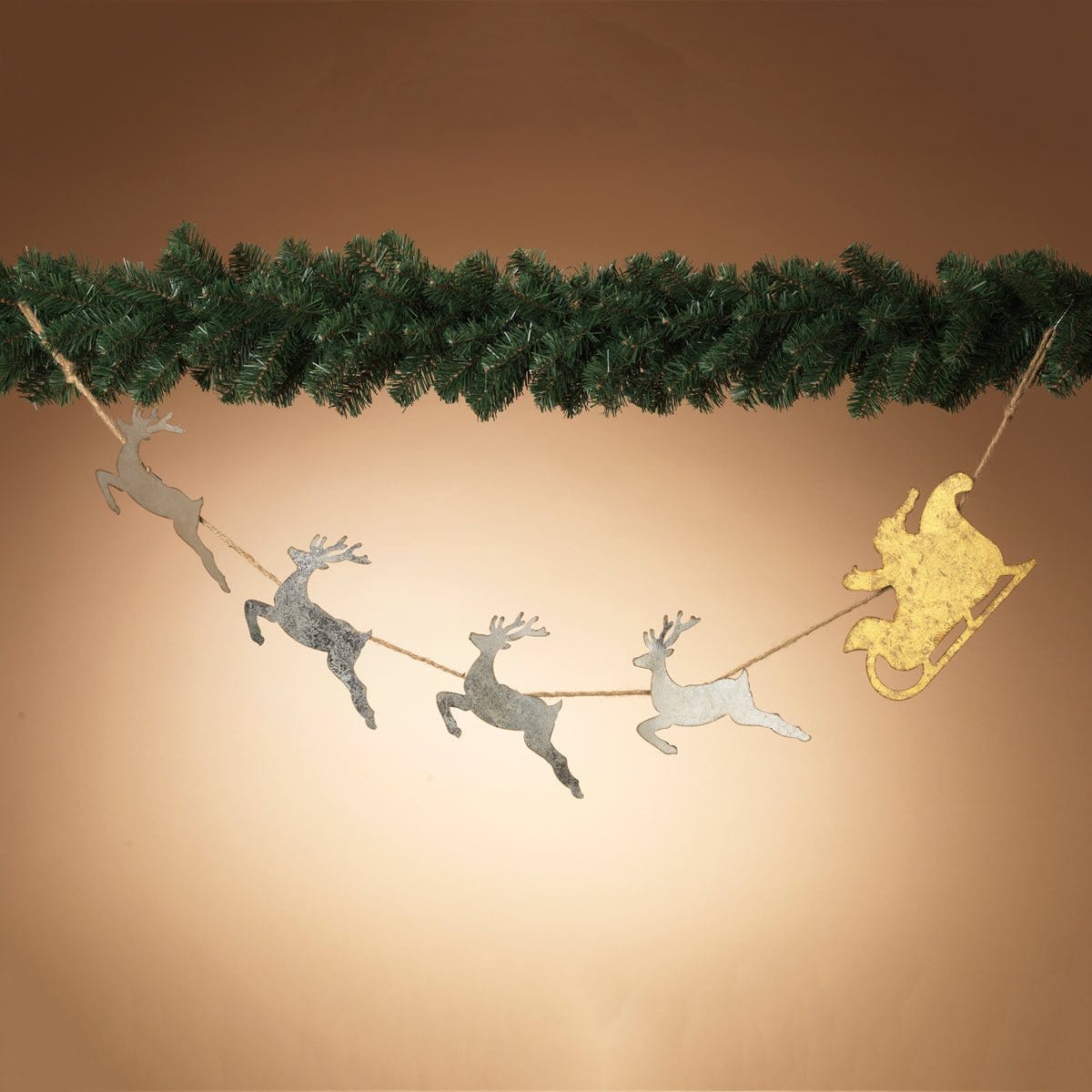 Metal Santa & Deer Silhouette Garland 60" Long-Gerson-The Village Merchant