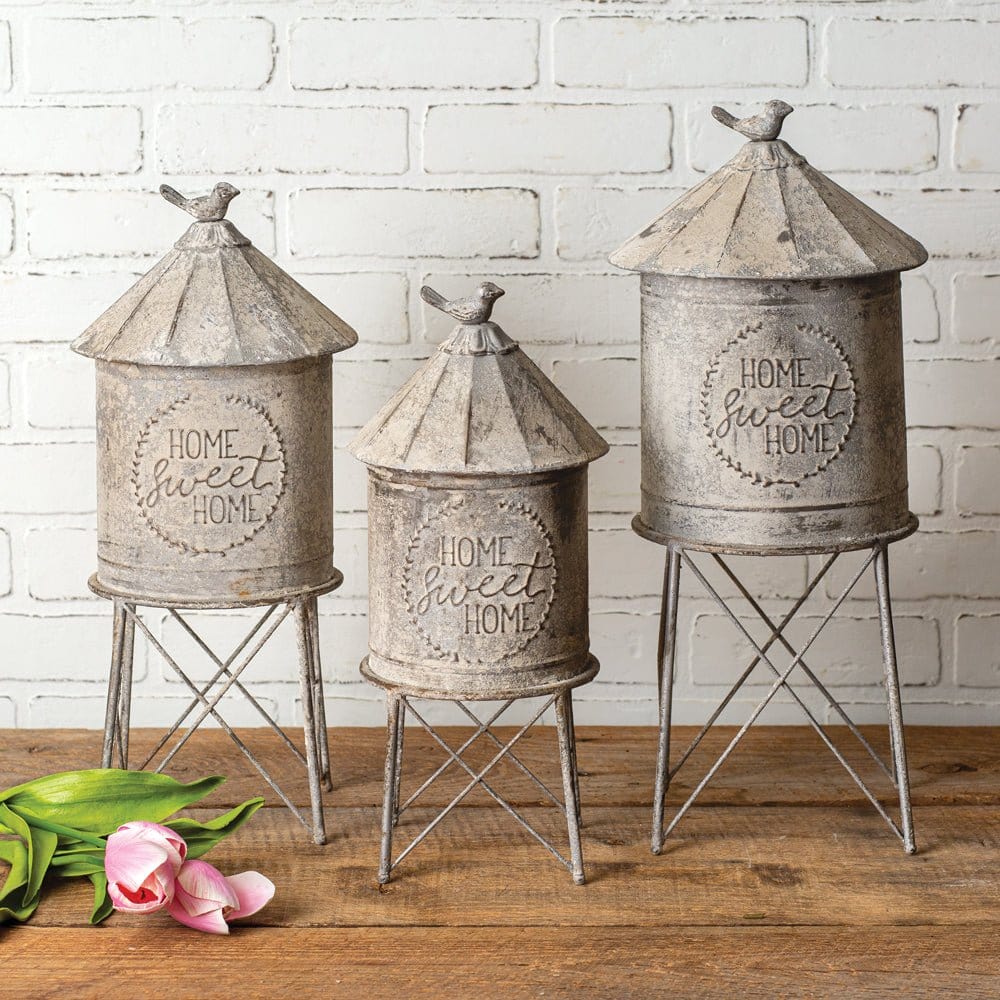 Metal Three Silos Home Sweet Home Container / Canisters Set of 3-CTW Home-The Village Merchant
