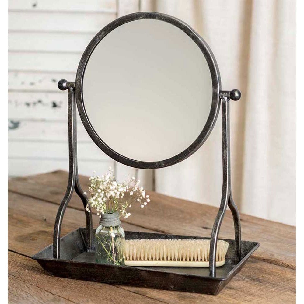 Metal Vanity Tray With Round Mirror-CTW Home-The Village Merchant