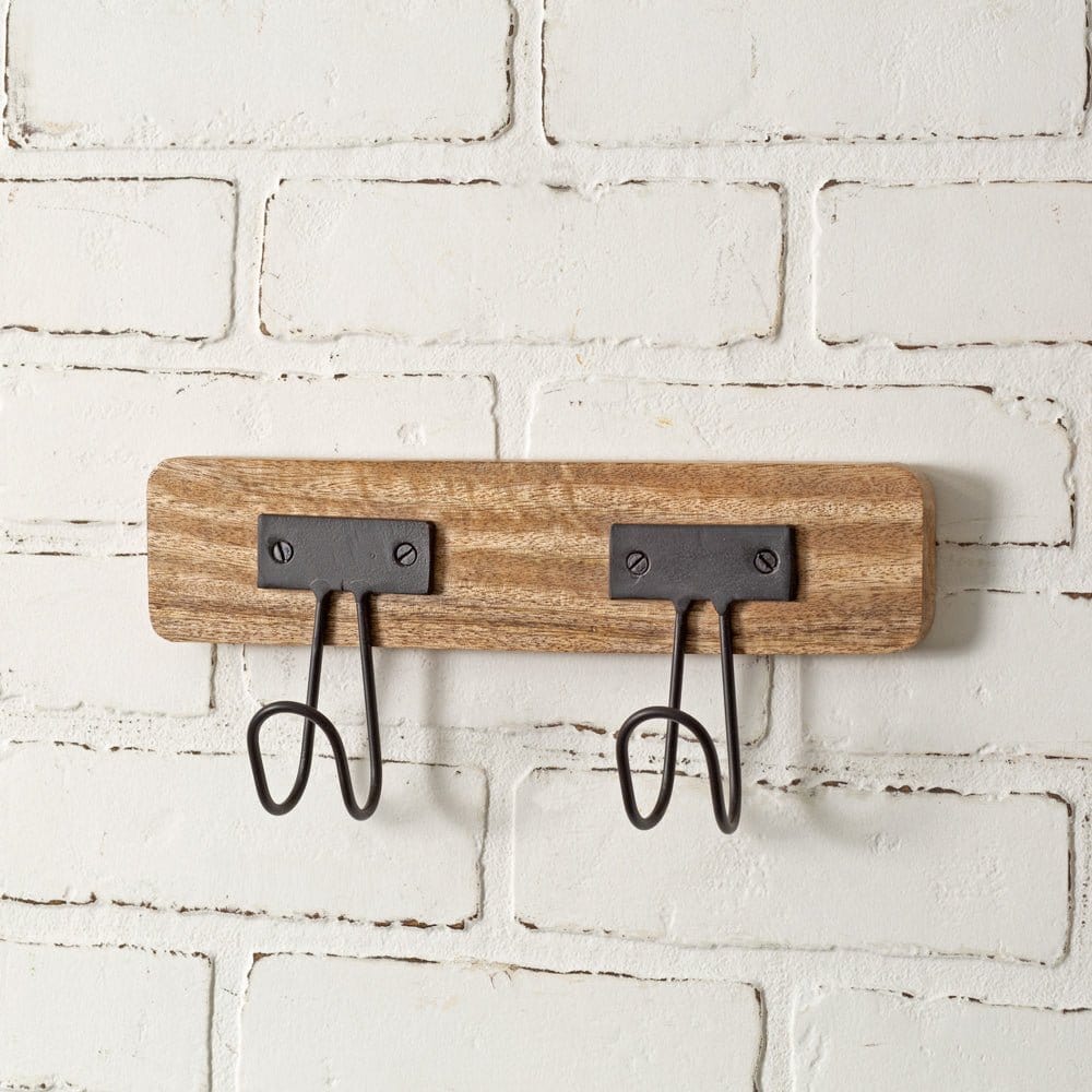 Metal & Wood Carter Wall Rack - 2 Hooks-CTW Home-The Village Merchant