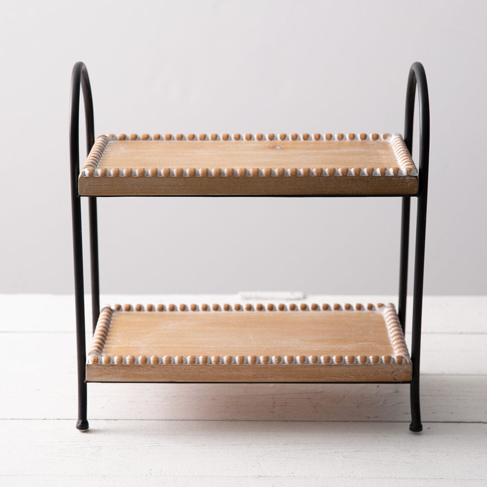 Metal &amp; Wood Two Tier Beaded Tray
