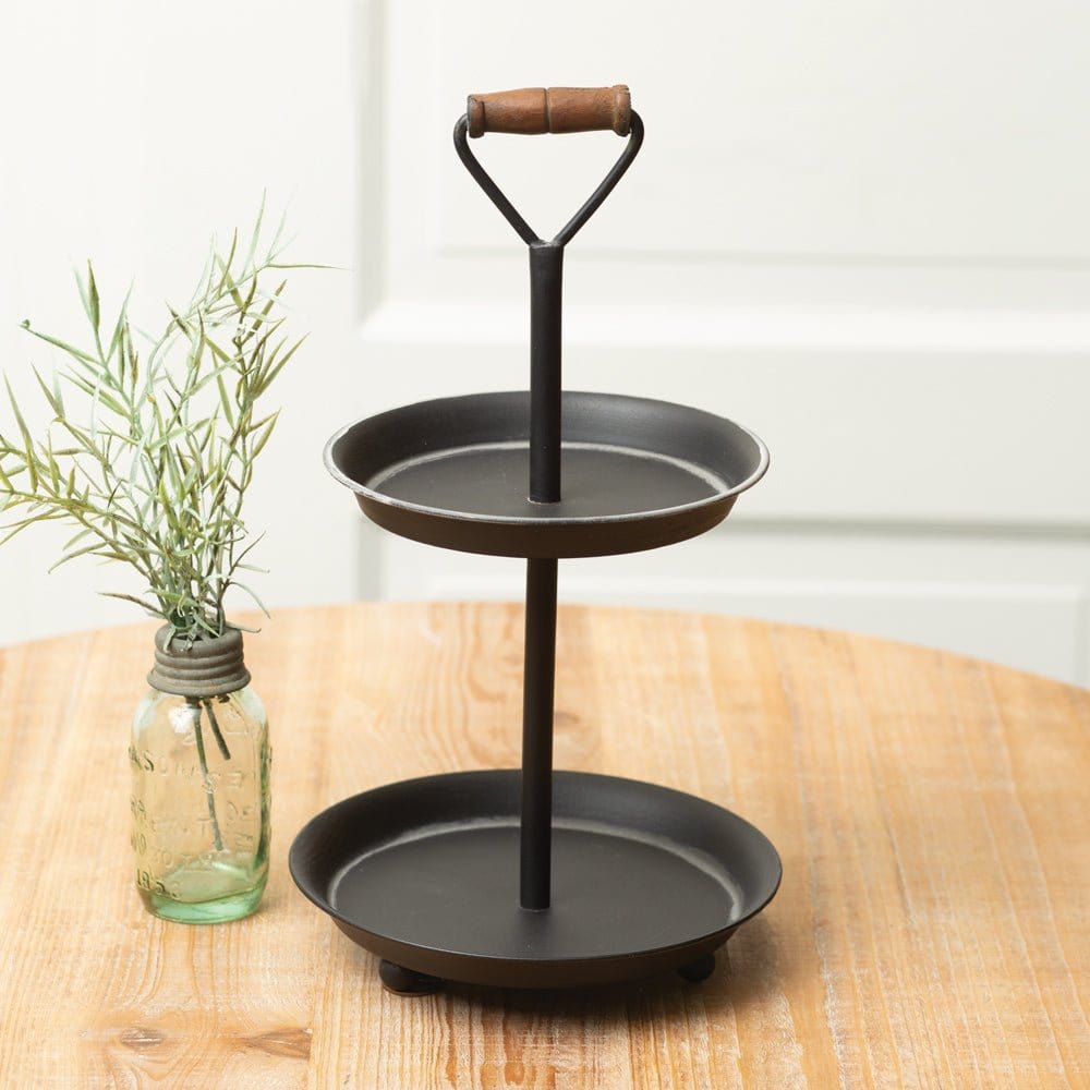Mini 2 Two Tier Metal Display Stand With Wood Handle-CTW Home-The Village Merchant