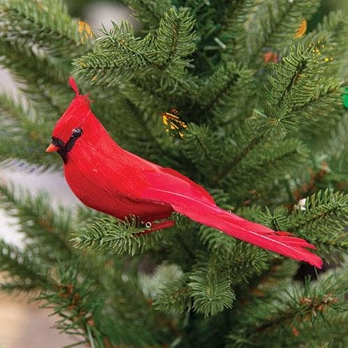 Mini Feathered Cardinal Bird Clip Ornament