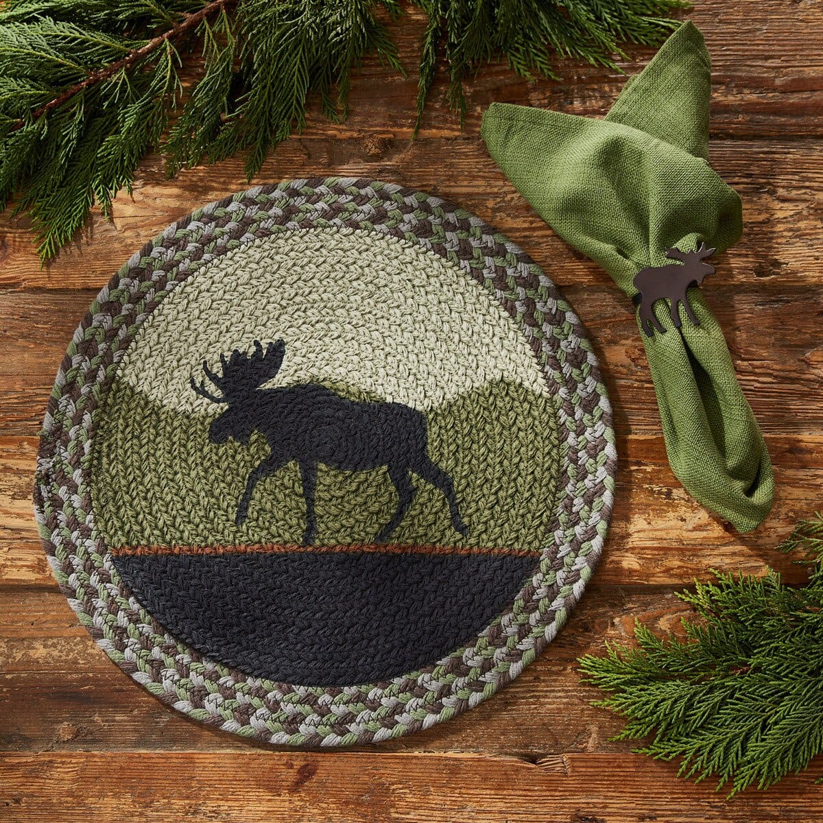 Park Designs Moose Braided & Printed Placemat Round Set of 2