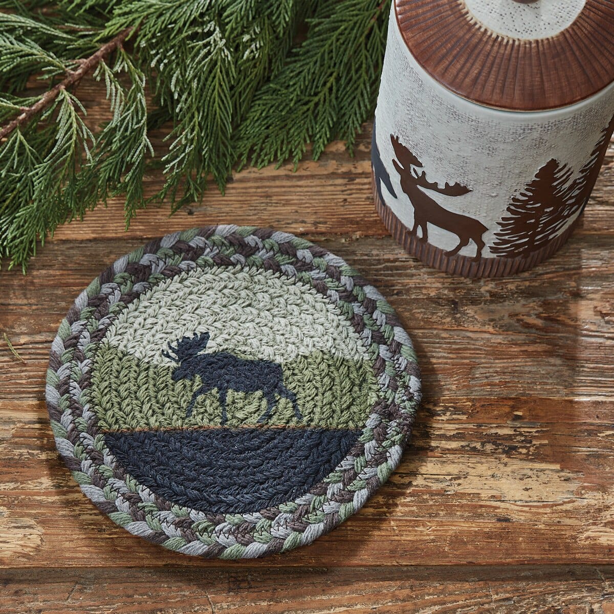 Park Designs Moose Braided & Printed Trivet 8" Diameter Round Set of 2