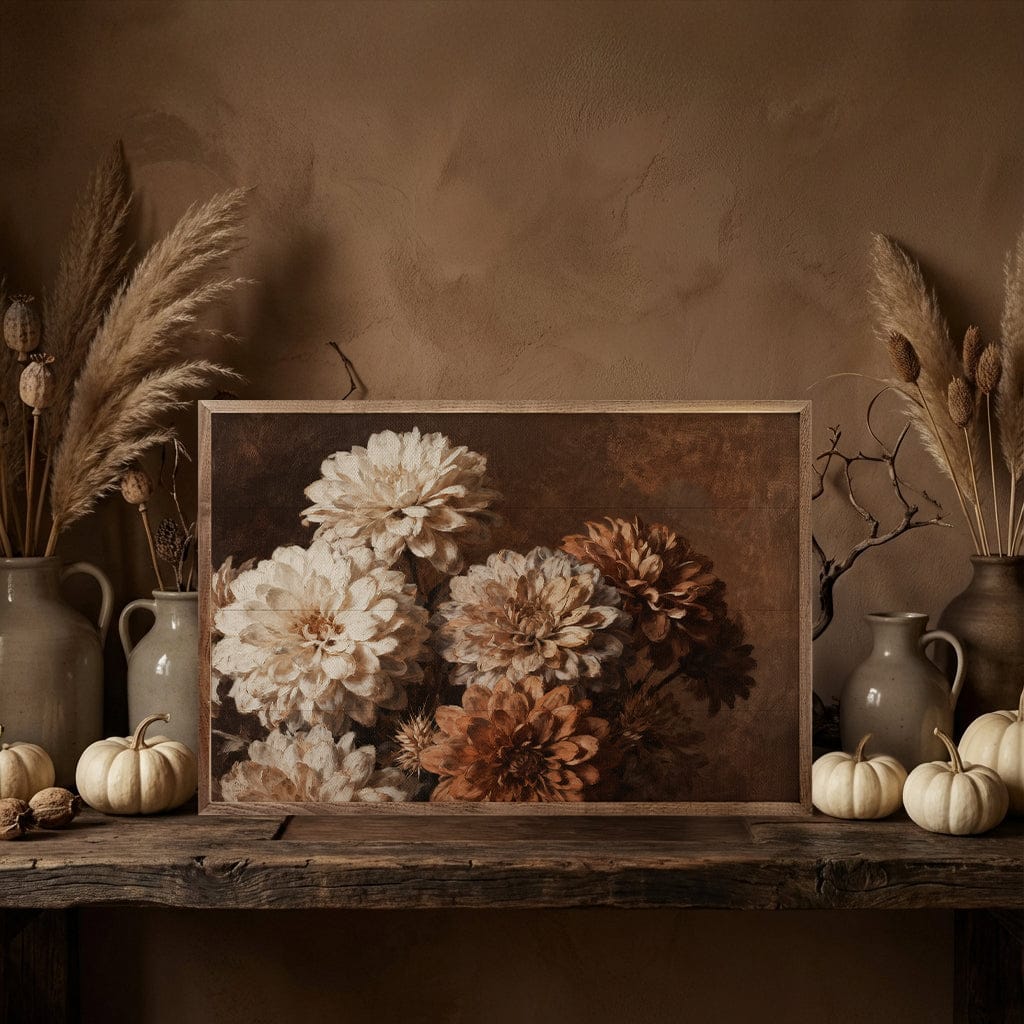 Kendrick Home Walnut Frames Mum Bouquet Printed and Framed Wall Sign