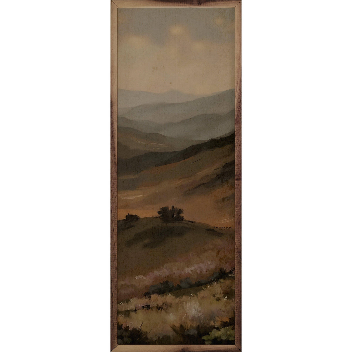 Kendrick Home Walnut Frames 4x12 Muted Field Right Printed and Framed Wall Sign