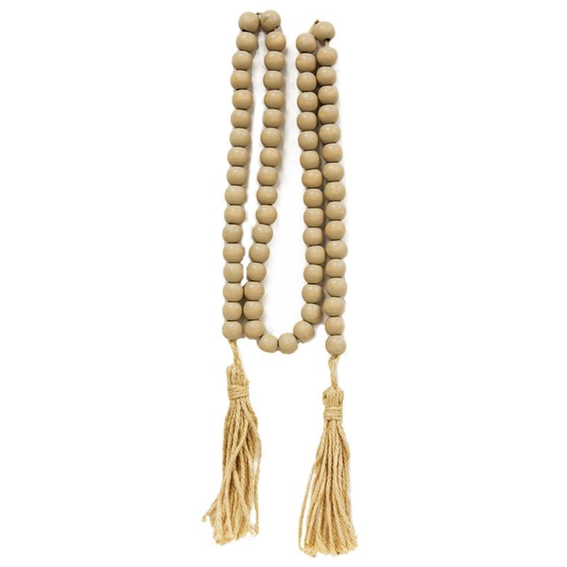 Natural Tan Wood Bead Garland With Jute Tassels 60" Long-CWI Gifts-The Village Merchant